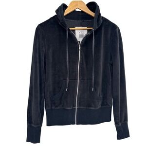 Victoria Secret‎ VSX Sexy Sport M Y2K Velour Throwback VS Hoodie Black Full Zip